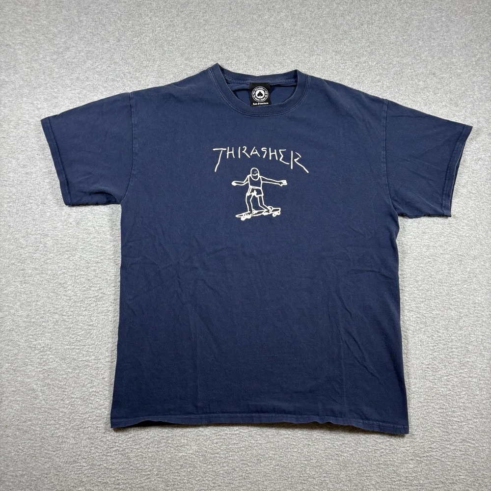 Thrasher Gonz Skate T Shirt Mens Large Navy Blue Mark Gonzales Graphic Tee Y2K